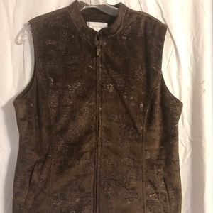 Erin London womens medium brown & gold lined front zip vest.